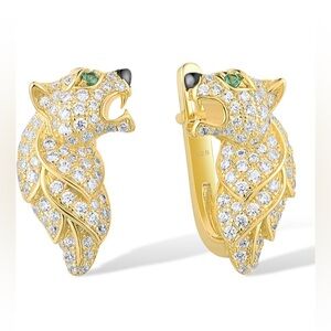 925 Sterling Silver CZ Panther Earrings